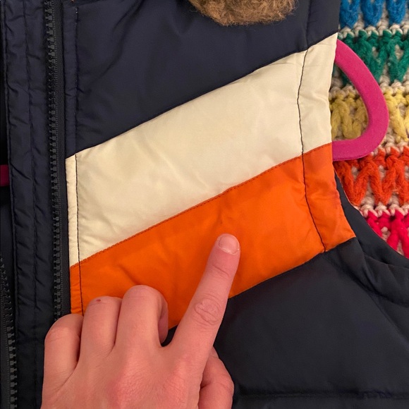 Delias Ski Vest 70s/Retro/Vintage/fur hood/small/orange/navy/classic/Y2K 90s - Picture 8 of 8